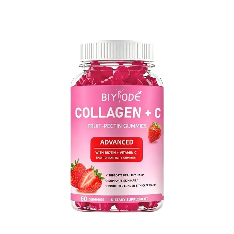 Gomas de Colágeno + C Frutas-Pectina com Vitamina C Antioxidante Natural Suporta Cabelo, Pele e Unhas Saudáveis 60 Gomas