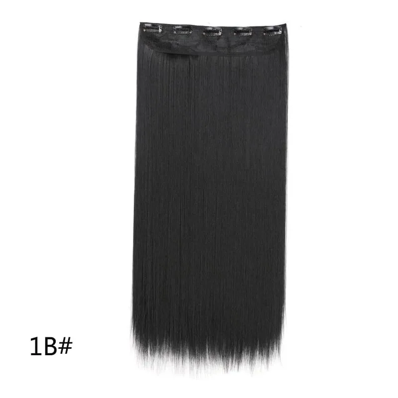 Extensões de cabelo invisíveis sintéticas de 5 clipes de uma peça longa e reta 24 polegadas resistente ao calor para mulheres