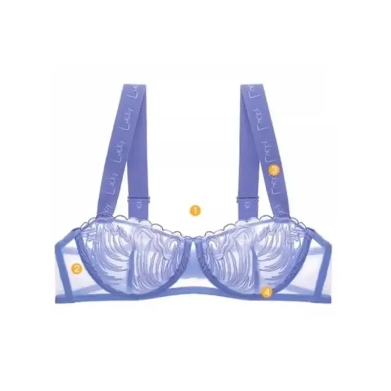 Conjunto de sutiã minimizador de renda francesa – meia xícara de suporte sem fio, bralette transparente de busto completo com costas cruzadas e copas de renda