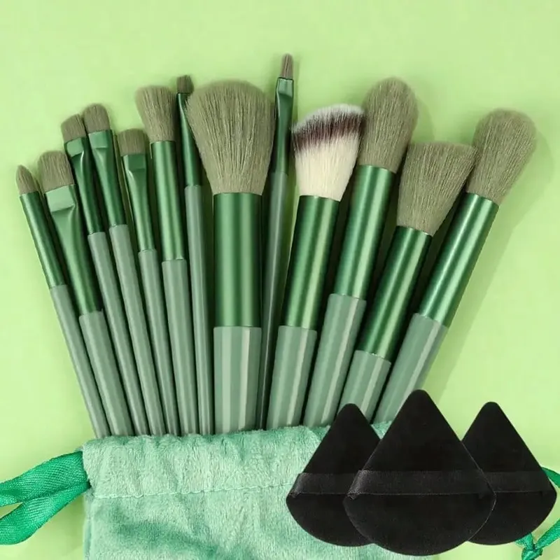 Conjunto de pincéis de maquiagem macio e fofo profissional base cosmética em pó sombra kabuki mistura pincel de maquiagem ferramenta de beleza bolsa de armazenamento de esponja de maquiagem