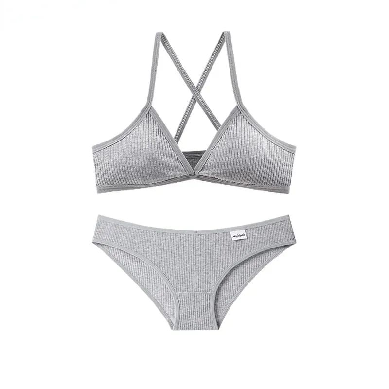 Kit de calcinha de algodão com copo triangular francês, roupa íntima respirável sem fio