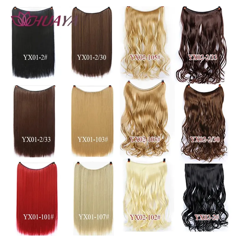 Synthetic Long Straight Invisible Wire No Clips In Hair Extensions Fake Hair Pieces Secret Fish Line Hairpieces For Women