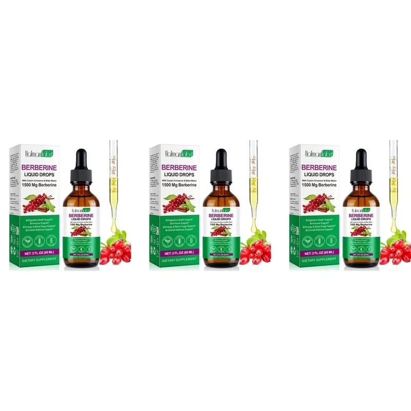 Gotas líquidas de berberina Holmanlabs com canela do Ceilão e melão amargo Suporte à saúde digestiva 1500 mg Vegano não OGM 60 ML