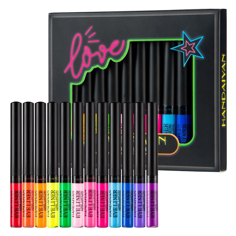 Conjunto de canetas delineadoras à prova d'água, 12 cores, fosco, longa duração, 24 horas, fluorescente, lápis de delineador para decoração de maquiagem facial