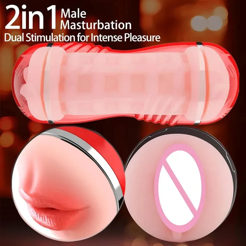 Vagina artificial realista 2 em 1, copo masturbador para homens, garganta profunda, boquete, massageador de bolso, pênis erótico, brinquedos sexuais adultos — image 2