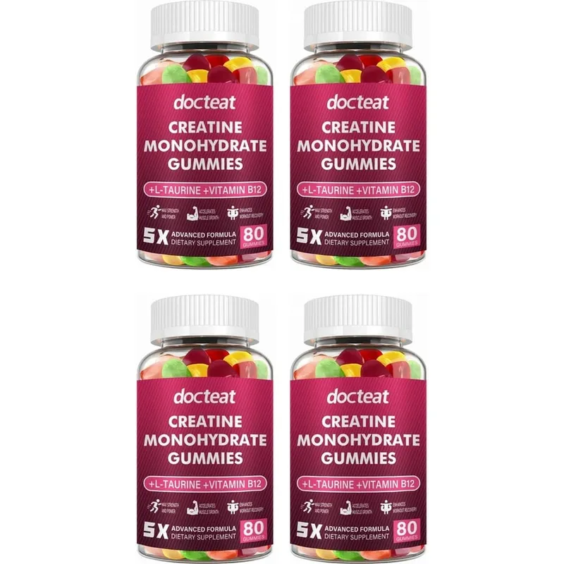 Docteat gomas monohidratadas de creatina para construção muscular, aumento de energia, recuperação muscular, resistência à saúde óssea, suporte de 80 contagens
