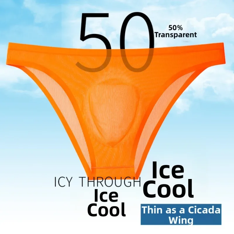 Calcinha triangular masculina de seda gelo macia, lingerie respirável, cuecas finas, cor sólida, tamanho grande, roupa íntima para homens