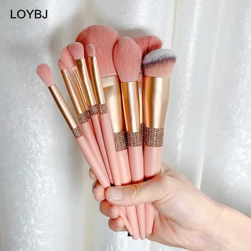 10 pçs pincéis de maquiagem diamante conjunto cosméticos ferramenta mistura pó fundação blush destaque sombra sobrancelha cílios escova