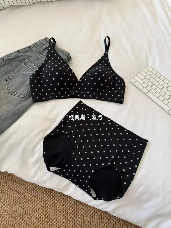 Sutiã retrô americano de bolinhas, sem costura, v profundo, sem fio, suporte de gelatina, conjunto de lingerie anti flacidez, conforto sexy, conjunto de sutiã sexy moyisu