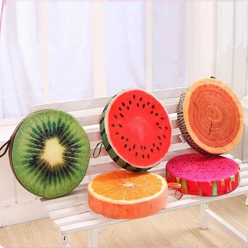 Almofada macia redonda de frutas, simulação de fatia de frutas, almofada de assento, tecido de pelúcia interno, decoração de sofá