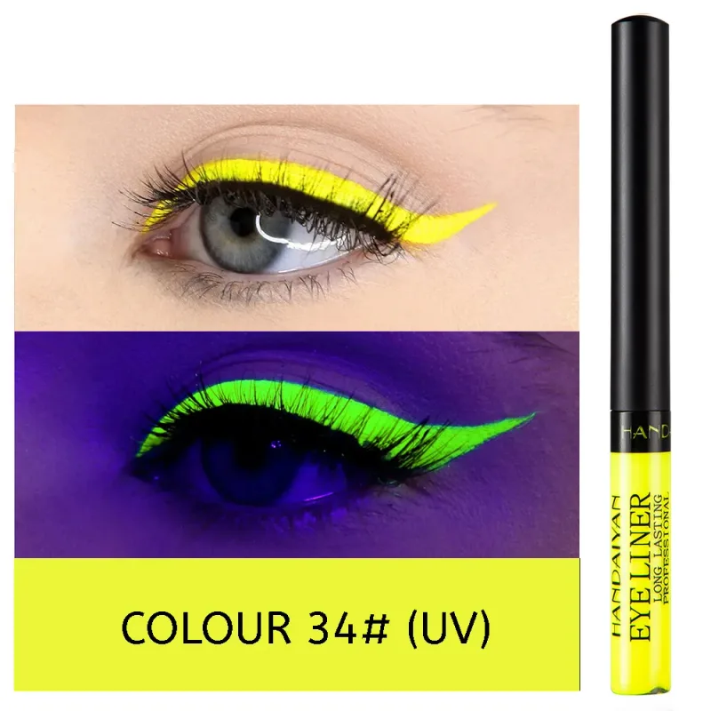 Caneta delineadora neon com luz uv, maquiagem para olhos, vermelho, à prova d'água, cor líquida, lápis de maquiagem, cosméticos, amarelo, fosco, roxo