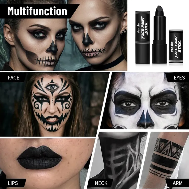 Kit de maquiagem gótica para halloween, saco de armazenamento, creme escuro, blush, preto e branco, bastão de pintura facial, cosplay, festa, festival, rosto, maquiagem corporal