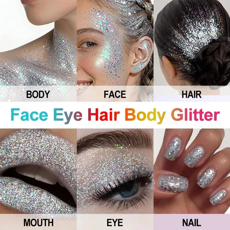 Conjunto de 3 unidades de glitter robusto com 3 pincéis de sombra de ponta dupla para festival, festa de Halloween, palco, sessão de fotos, maquiagem corporal facial