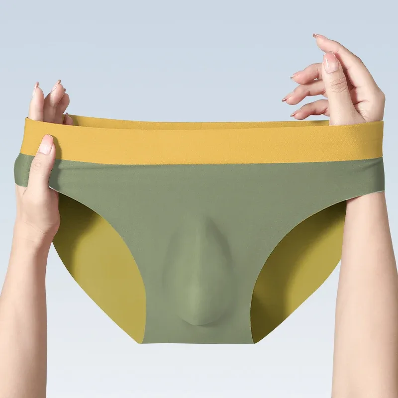 Roupa interior sem costura de seda gelo masculina 3d perfuração triângulo shorts verão cuecas finas meninos shorts esportivos