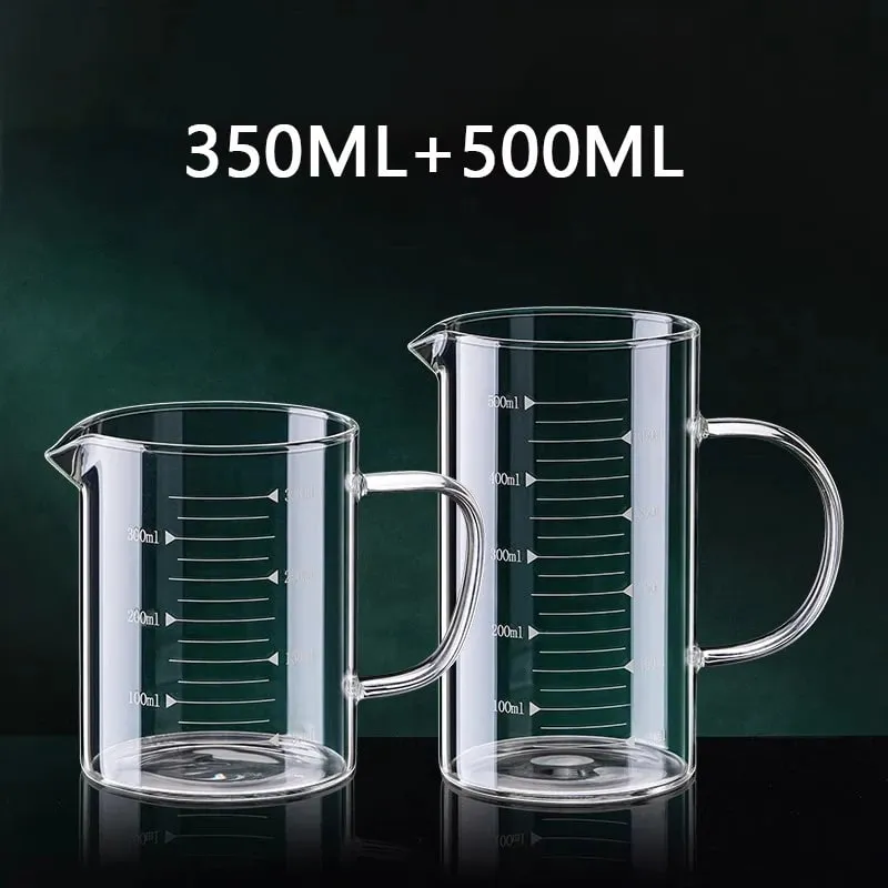 1/2 pces copo de medição de vidro com alça resistente ao calor copo de laboratório cozinha leite café caneca de medição 250/350/500/1000ml — image 14