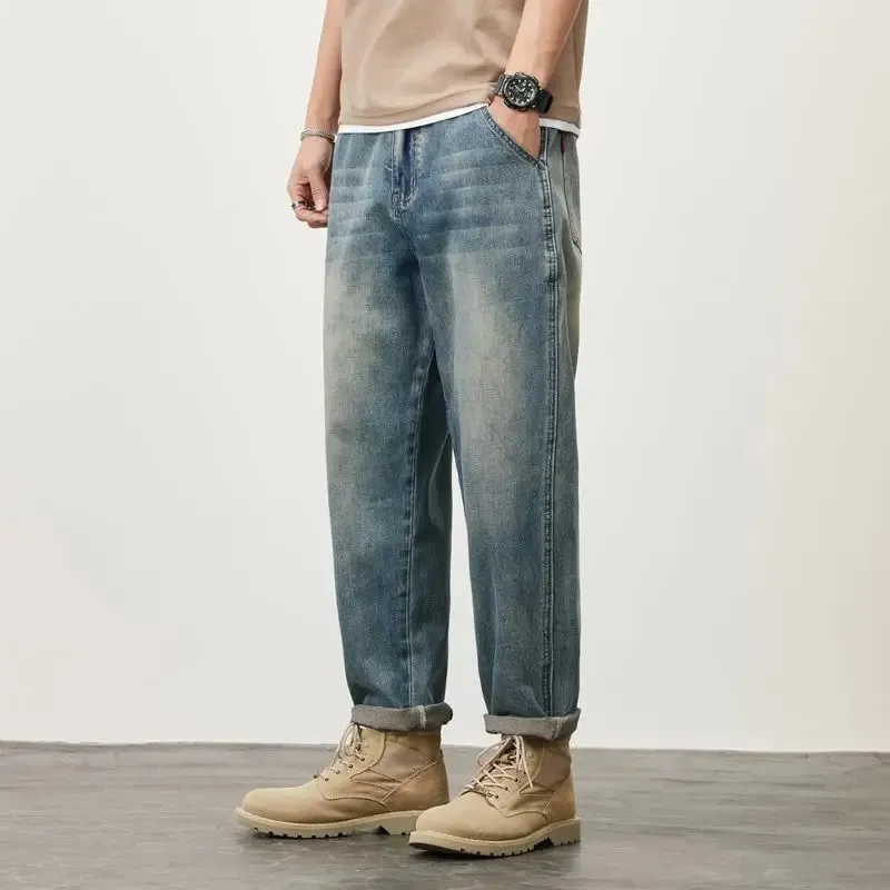 Verão micro-cone jeans retos para homem solto confortável e versátil casual adolescente na moda retro calças jeans para homem