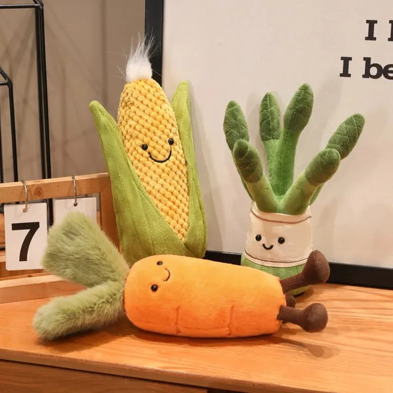 Travesseiro de pelúcia humanóide recheado, boneco sorridente de milho, cenoura, aspargos com pernas, decoração, presente