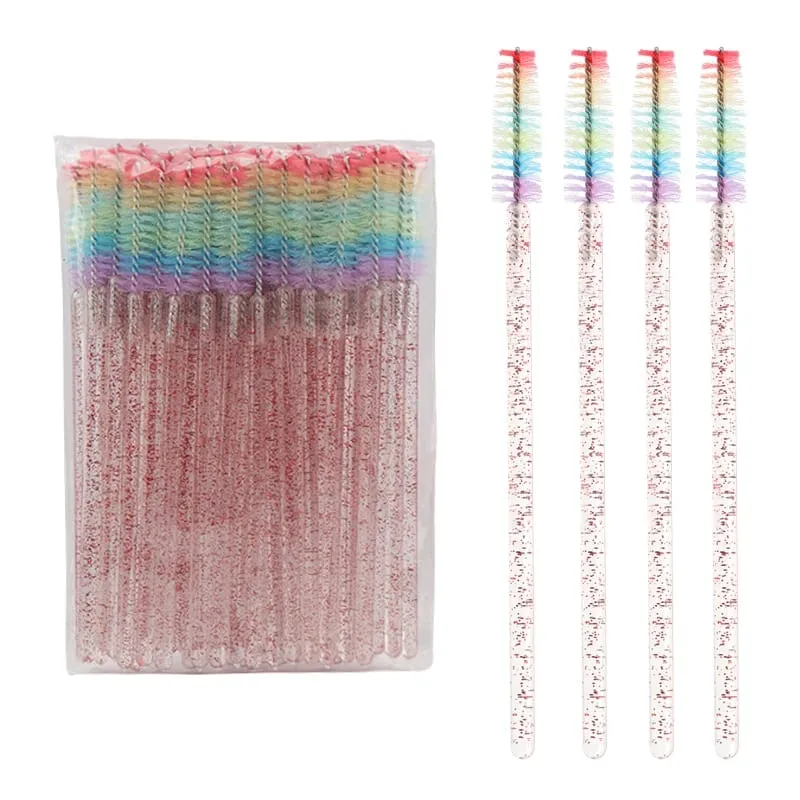 50 pçs escova de cílios de cristal descartável lash extensão pincéis de maquiagem rímel varinha aplicador sobrancelha pente arco-íris microbrush