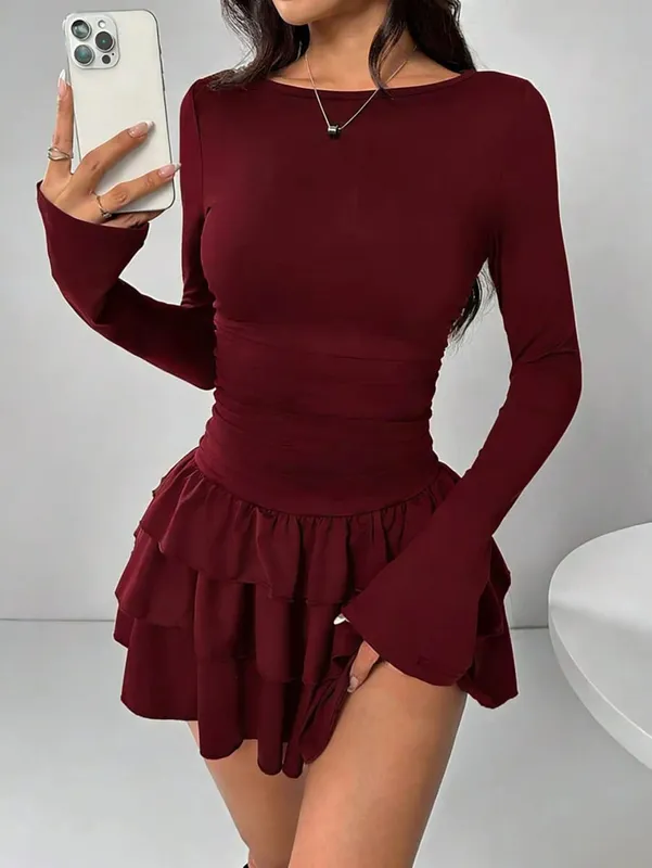 Vestidos temperamento 2025 mulher mini vestidos estilo simples elegante francês bodycon magro plissado moda manga longa deslocamento sexy — image 8