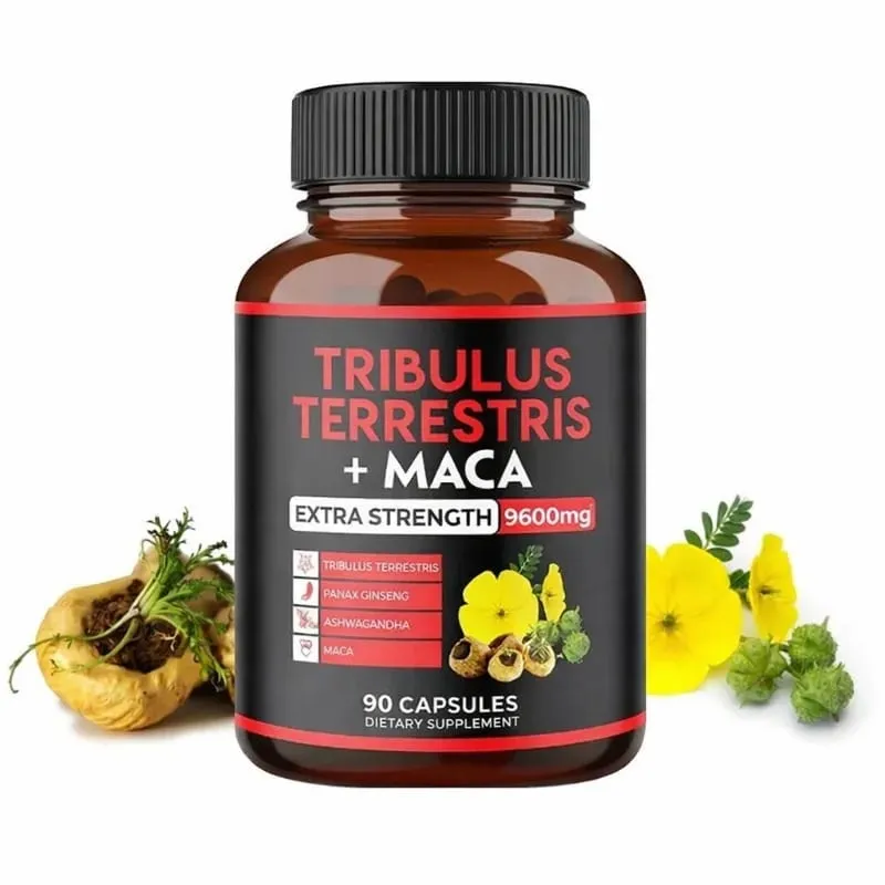Suplemento de Tribulus Terrestris + Extrato de Raiz de Maca Apoia a Vitalidade Energética Saúde Natural de Ervas Não-OGM 90 Cápsulas Veganas