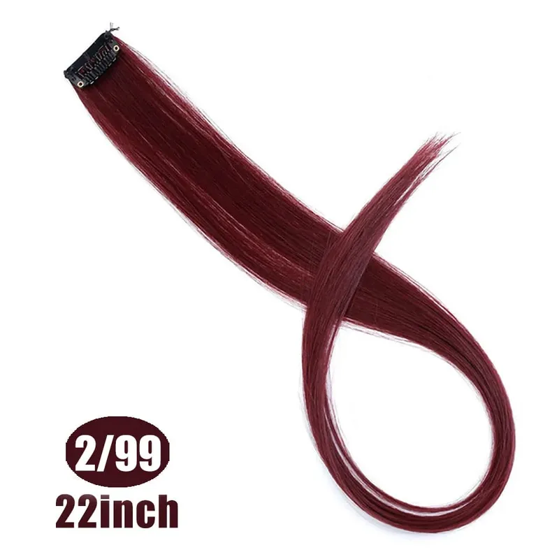22 "sintético longo reto arco-íris destaque extensões de cabelo colorido clipe em uma peça ombre rosa roxo verde amarelo para wome