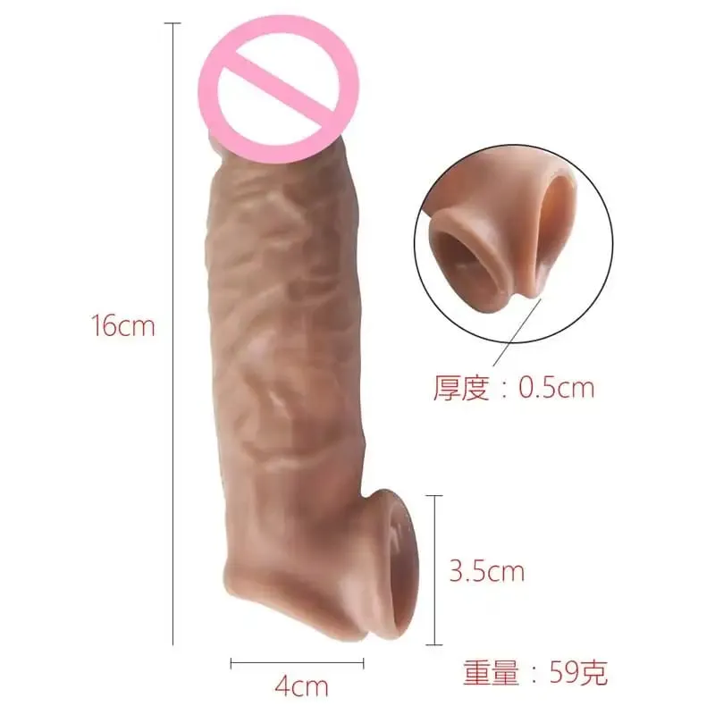 14/16/20CM Realistic Penis Sleeve Extender Reusable Dildos Condom Delay Ejaculation Dick Enlargement Sex Toys for Men
