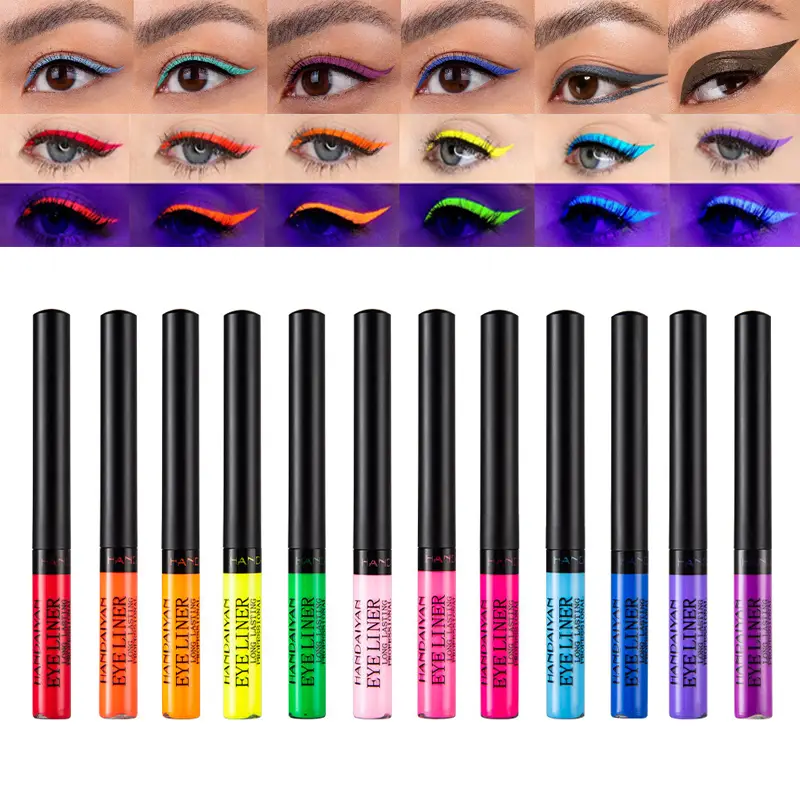 Caneta delineadora neon com luz uv, maquiagem para olhos, vermelho, à prova d'água, cor líquida, lápis de maquiagem, cosméticos, amarelo, fosco, roxo