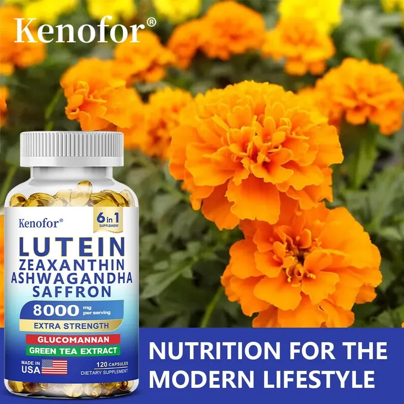 Suplementos de luteína e zeaxantina 8.000 mg por porção | Vitaminas essenciais para os olhos e suplemento dietético para saúde da visão NÃO OGM