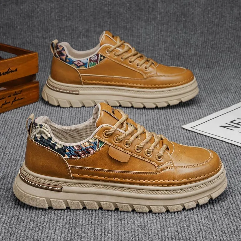 Sapatos casuais masculinos primavera verão sola grossa tênis de textura lisa gola tecida com cadarço calçado confortável