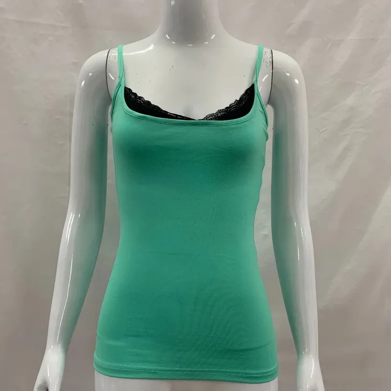 Y2K Hot Girl Regata de cor sólida com alças finas, renda lateral, ajuste fino, sem mangas, casual, alça de rua