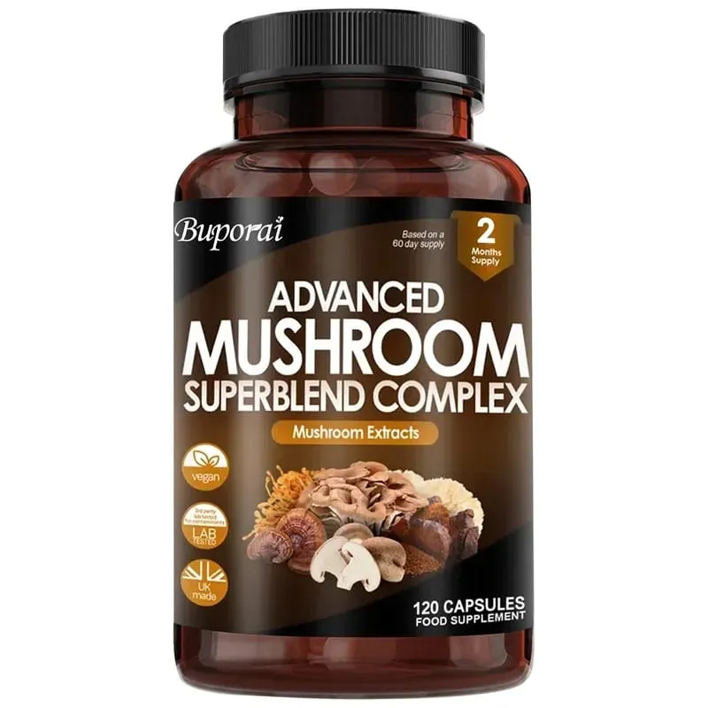 Complexo Super Blend de Cogumelos - Cérebro, Sistema Nervoso, Suplementos de Saúde e Memória, Imunidade, Sono, Energia, Suporte ao Humor