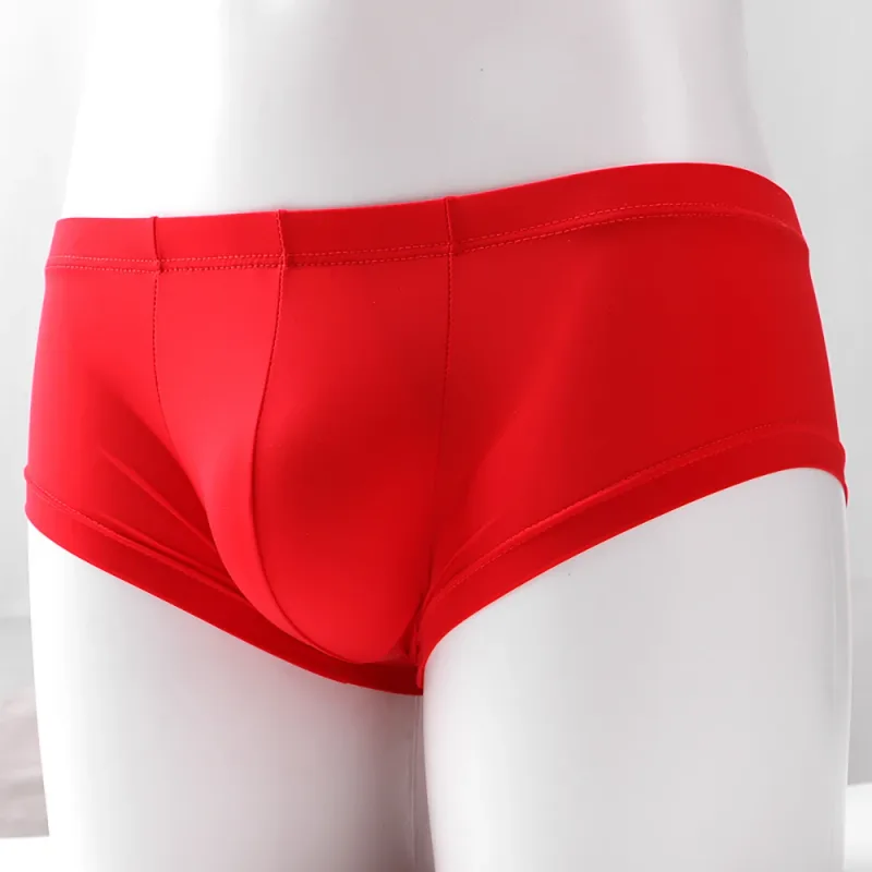 1pc Men's Ice Silk Low Waist Briefs Elastic Solid Color U-Convex Pouch Panties Lingerie Male Underwear Underpants