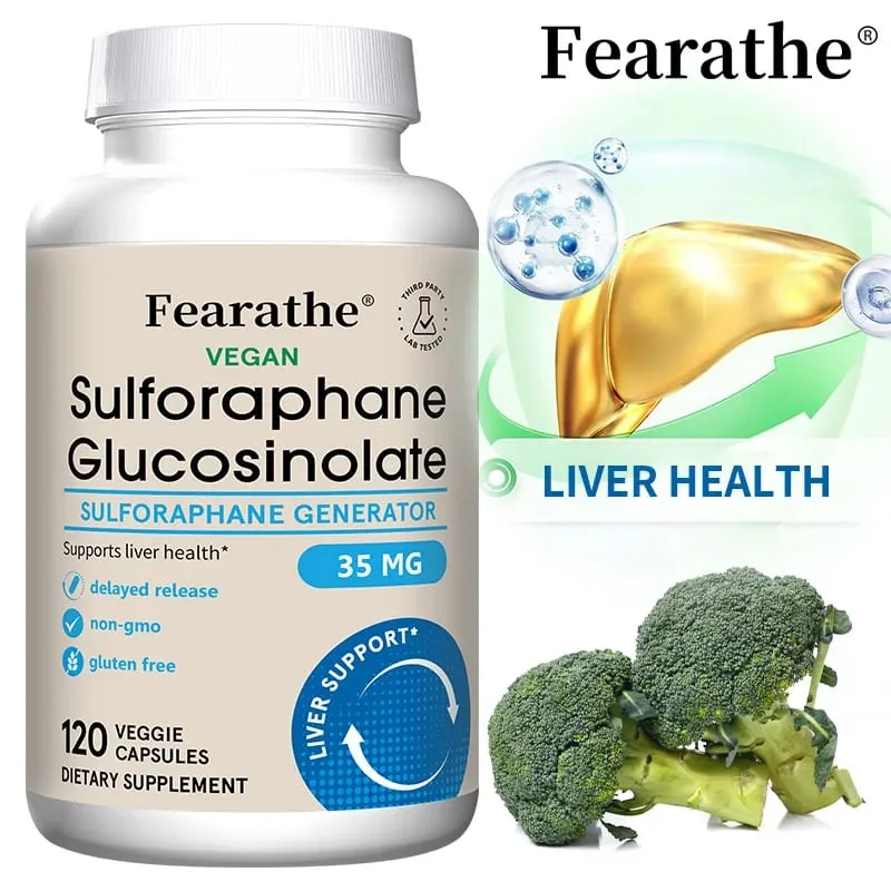 Cápsulas de sulforafano glucosinolato - extrato de semente de brócolis com desintoxicação hepática de mirosinase e suporte à saúde celular 120 contagens