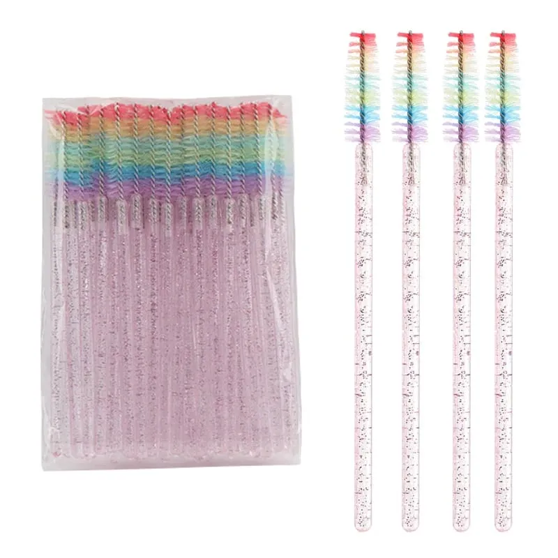 50 pçs escova de cílios de cristal descartável lash extensão pincéis de maquiagem rímel varinha aplicador sobrancelha pente arco-íris microbrush