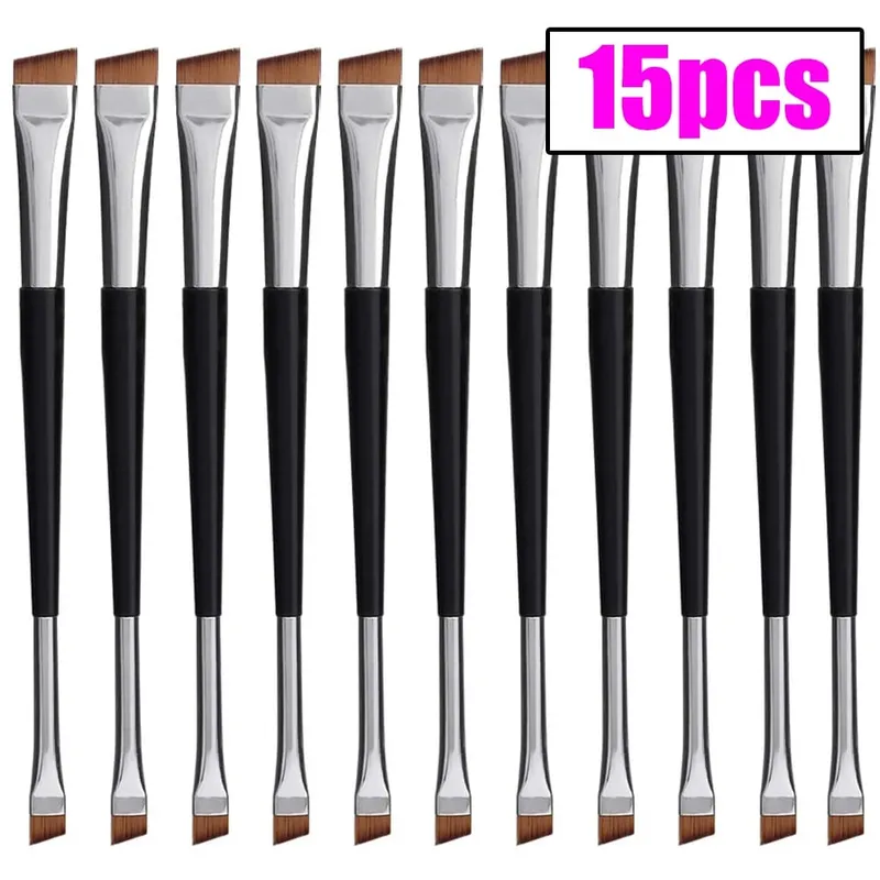 Pincel de sobrancelha profissional, delineador em ângulo, cabeça plana, delineador, contorno de sobrancelha, pincéis de maquiagem, cabeça dupla, ferramentas de maquiagem, 15 peças