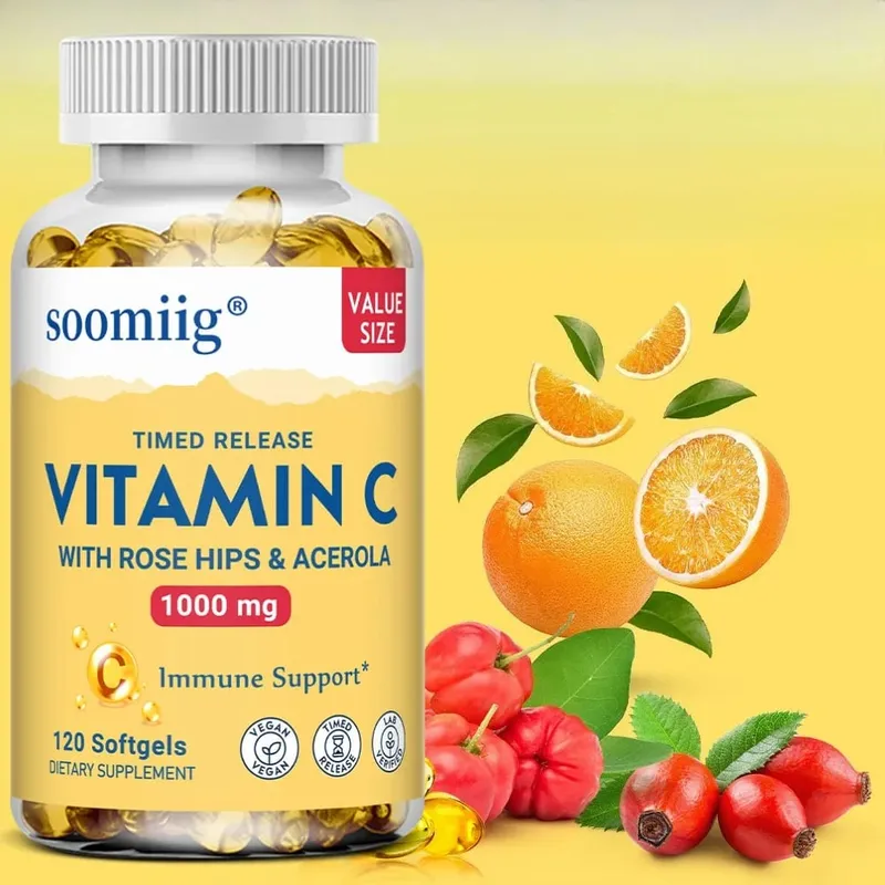 Cápsulas de vitamina C 1000 mg - Suporte imunológico, produção de energia celular, melhora o brilho da pele, dentes e saúde do coração