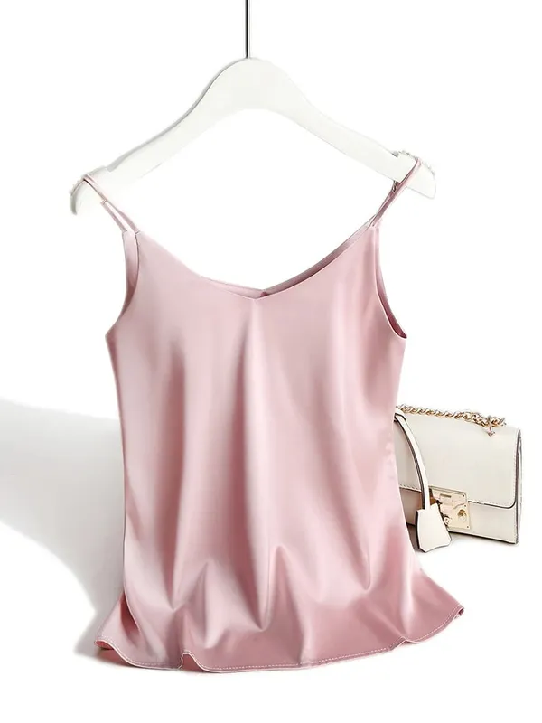 Spaghetti Strap Top Women Halter V Neck Basic White Cami Sleeveless Satin Silk Tank Tops Women'S Summer 2026 Camisole