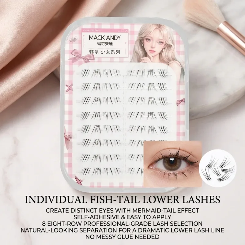 Extensões de cílios estilo sereia, 8 fileiras, manga, cílios inferiores finos, aparência natural, sem necessidade de cola, para ferramentas perfeitas de maquiagem dos olhos
