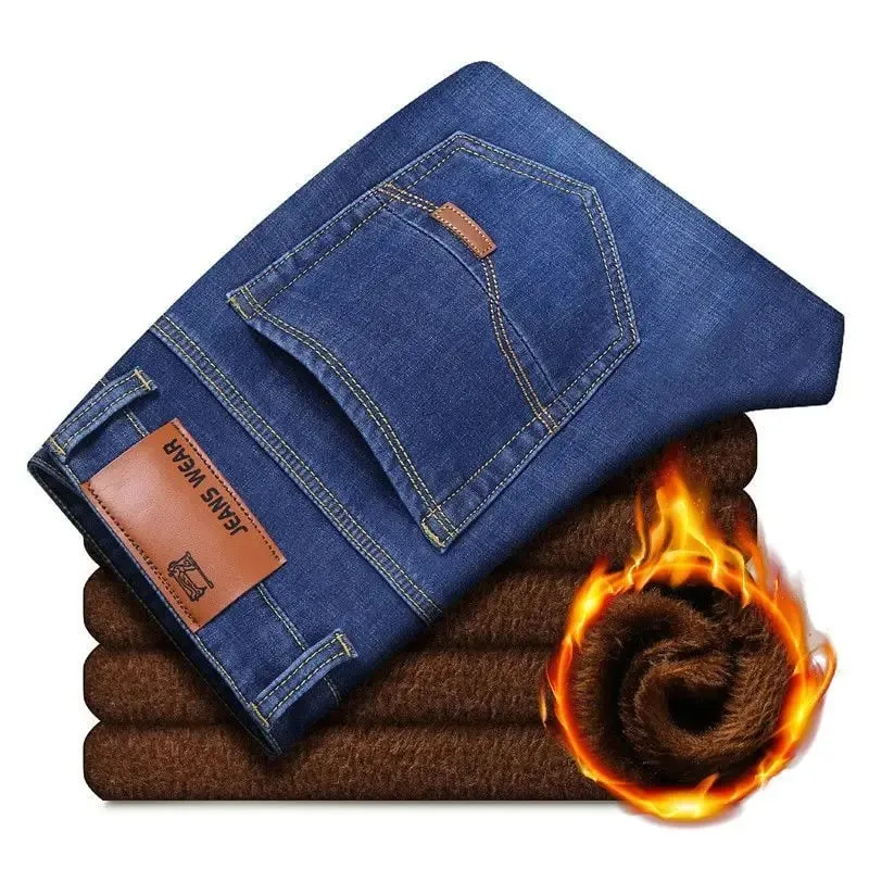Homens plus size 10xl inverno quente de pelúcia jeans estiramento solto em linha reta calças jeans baggy para uso confortável oversize streetwear — image 11