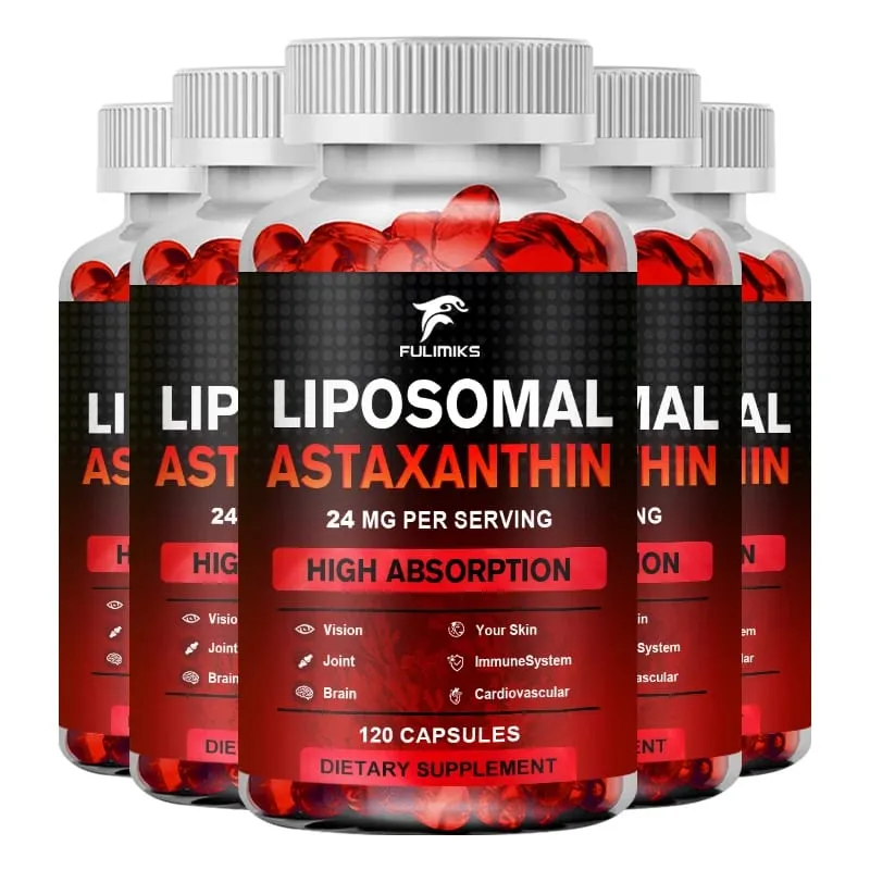 Cápsulas lipossomais de astaxantina com fosfatidilcolina, suporte antioxidante, cérebro, olhos, articulações cardiovasculares e saúde da pele