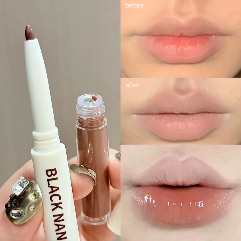 Double Headed Lip Gloss Lipliner Lips Contour Makeup Matte Nude Lip Liner Lava Chocolate Brown Mirror Water Gloss Lip Tint