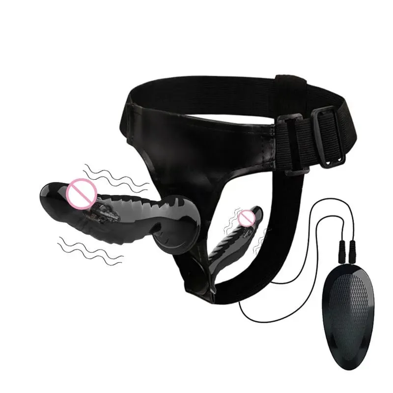 Vibrating Double Penetration Strap On Dildo Harness Adjustable Belt Dual Ended Anal Plug Sex Toy for Couples Remote Control A