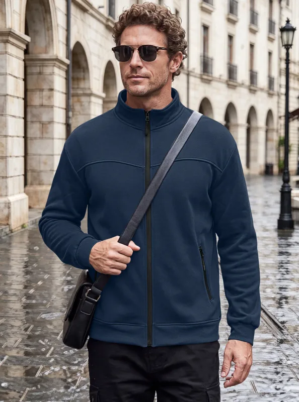 Four Seasons men's full-zip soft-shell jacket with stand-up collar, side pockets, long sleeves and relaxed casual style