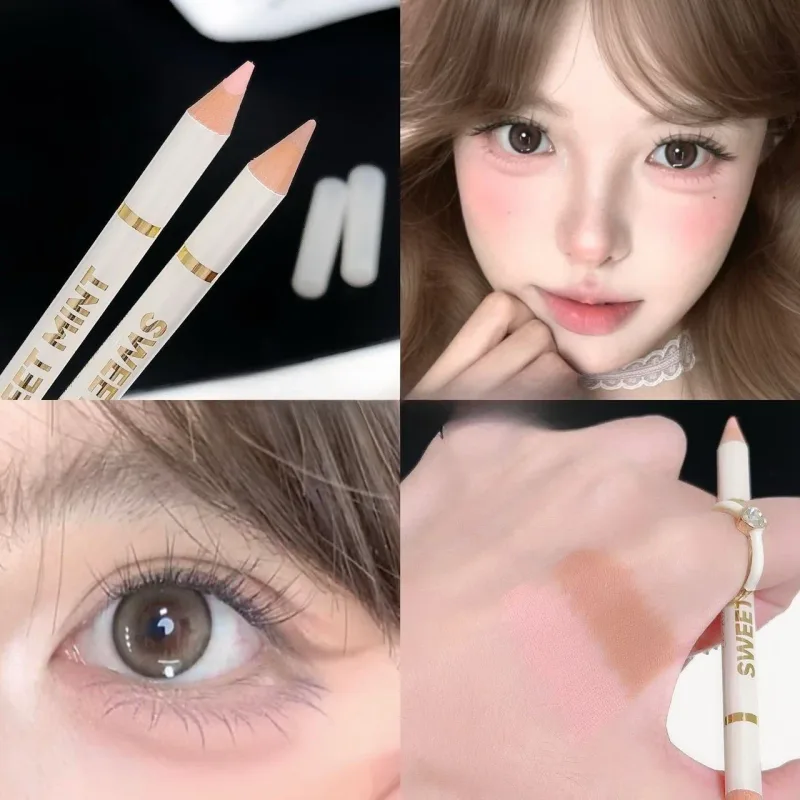 Caneta de bicho-da-seda de ponta dupla sob o delineador de olhos iluminar sombra lápis de maquiagem nude rosa bege contorno iluminador de pálpebra inferior
