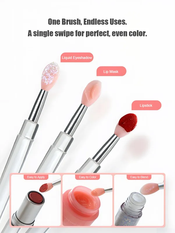 4/10 Pcs Reusable Silicone Lip Brush with Cap Portable Lip Gloss & Lip Mask Applicator Dual-Ended Makeup Brush for Lips and Ey