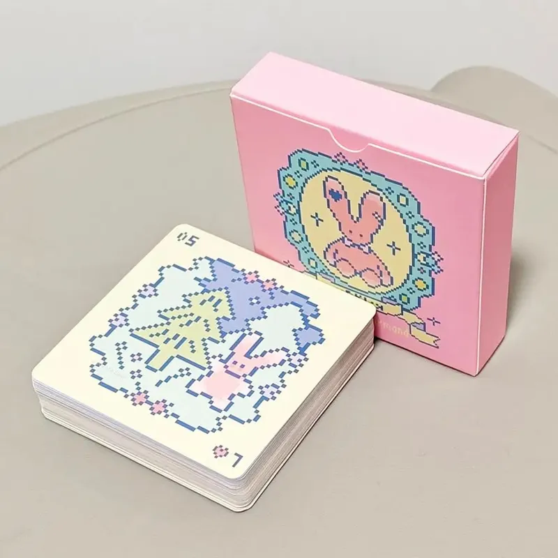 Kawaii Pixel Art Pinkish Lenormand Deck - 42 Cute Rabbit Oracle Cards 7x7cm for Divination Square Mini Deck Embossed Cardstock