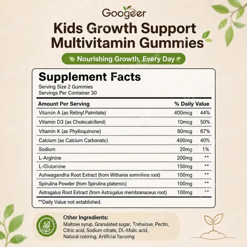 Gomas de suporte para crescimento de altura infantil com nutrição essencial para crescimento e multivitamínico apoia altura saudável e desenvolvimento ósseo