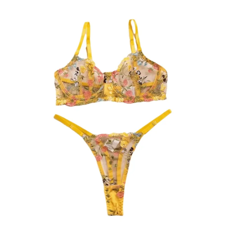 Conjunto de lingerie transparente pura íntima push up elegante bordado floral roupa interior calcinha ultrafina conjunto de sutiã feminino — image 6