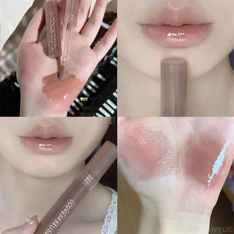 Espelho aguado chocolate brilho labial longa duração hidratante cristal geléia lábio matiz batom natureza nude lábios maquiagem cosméticos
