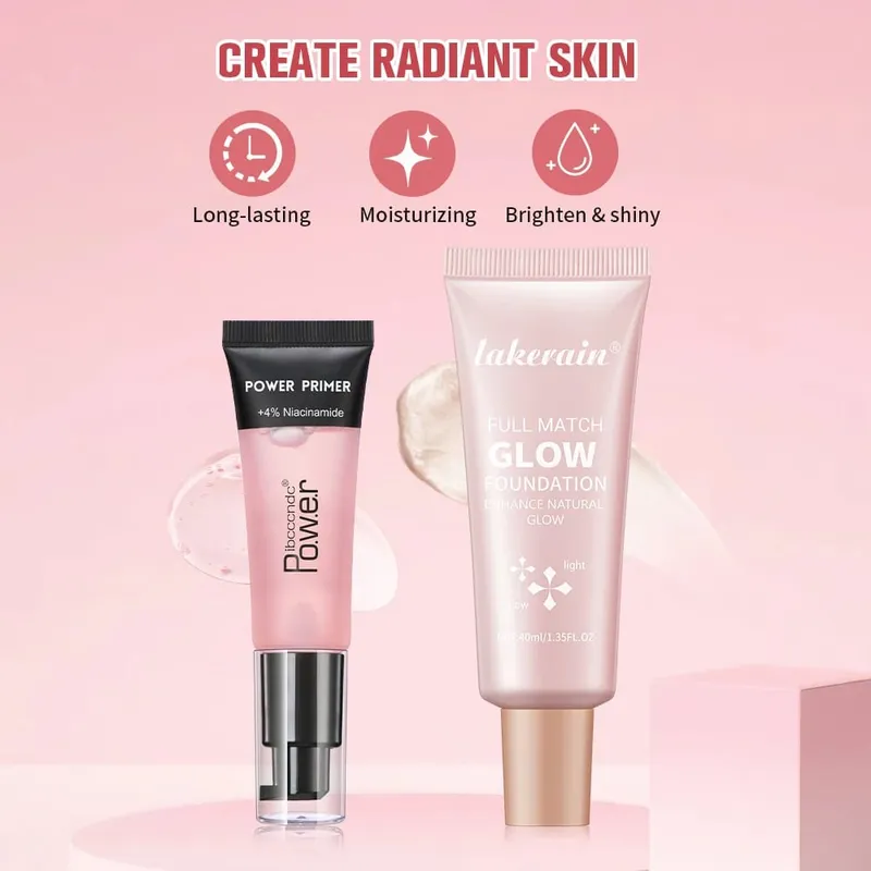 Pó aperto primer gel & brilho fundação kit de maquiagem hidratante suavização da pele leve iluminar brilhante fase cosméticos combinação